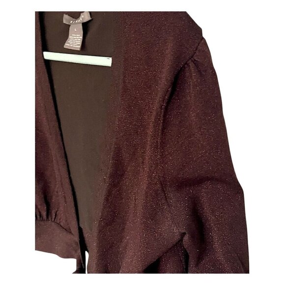 Kenar Tie Front Sparkly Metallic Chic Bronze Shrug Pleated Puff Sleeves Size L - Picture 3 of 7